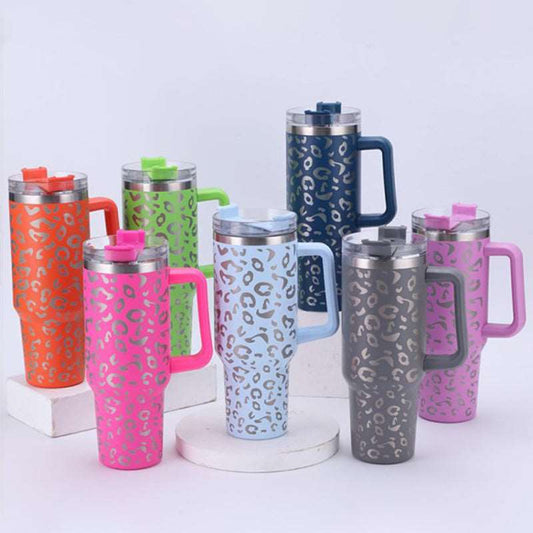 Leopard 304 Stainless Steel Insulated Cup 40oz Automotive Cup with Handle Bingba Beer Cup