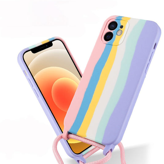 Cover per cellulare, custodia in silicone con cordino arcobaleno  anticaduta