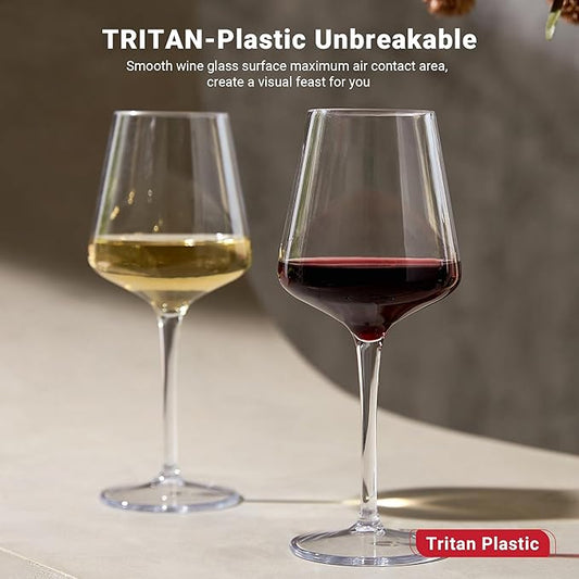 Set 2 Pezzi Calici da Vino in Plastica Tritan Indistruttibile, Trasparenti per Vino Bianco, Adatti alla Lavastoviglie, 445ml