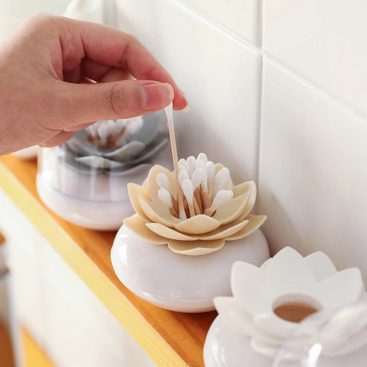 Q-tip Holder Cotton Swab Storage Box with Lid Toothpick Holders lotus Shape Storage Organizer Holder Bathroom Accessories