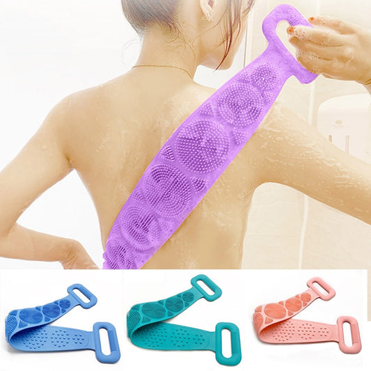 Cintura scrubber in silicone per doccia, doppio lato esfoliante, asporta il sapone da bagno