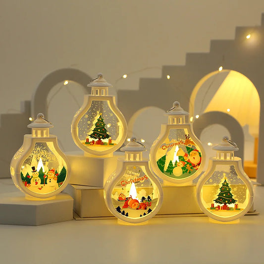 Portacandele natalizio portatile, lampada da tavolo con pupazzo di neve, babbo natale e renna, luce decorativa