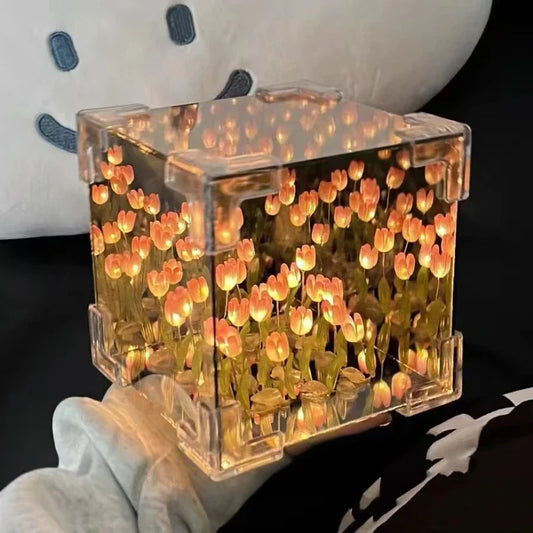 Creativo fai da te tulipano fiore cubo marino tridimensionale piccola lampada da notte pacchetto materiale per fidanzata coppia fidanzata regalo