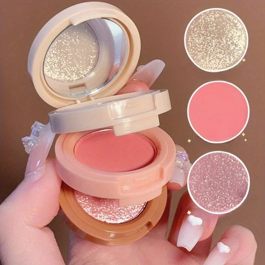 Palette 3in1 Blush: Palette con Blush, Evidenziatore e Illuminante Pressato, Lunga durata, waterproof, con finish opaco e shimmer per un makeup perfetto