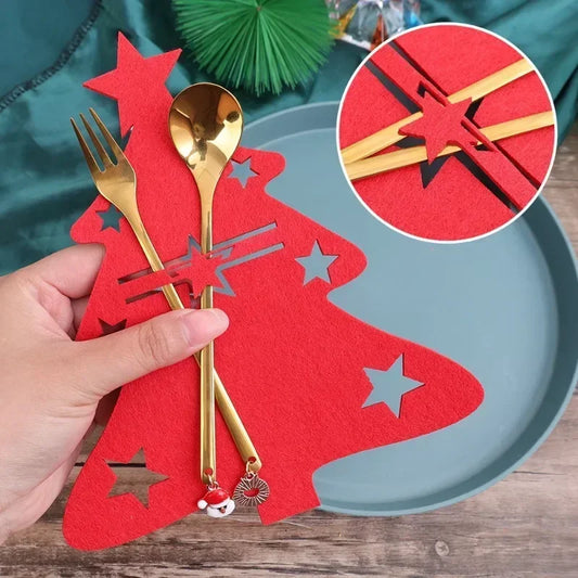 50PCS Portaposate con Albero di Natale, Porta Coltelli, Forchette e Cucchiai, Decorazioni per Tavola, Feste di Capodanno e Cene Natalizie