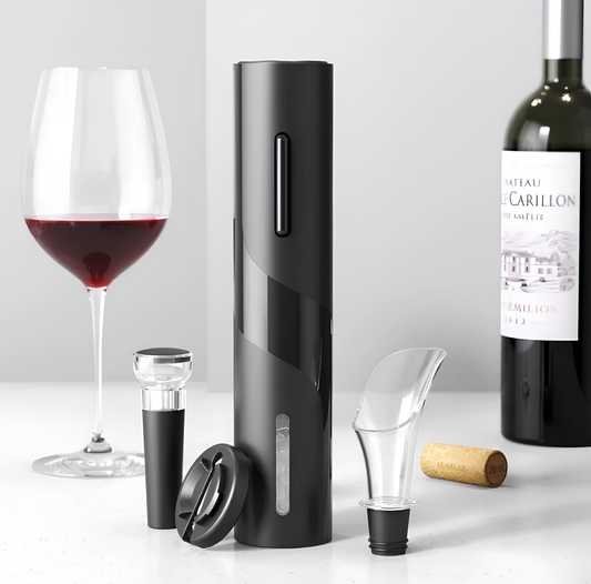 RISE&SHINE Apribottiglie elettrico, apri vino, cavatappi elettrico professionale automatico, Set completo per vino: cavatappi elettrico USB